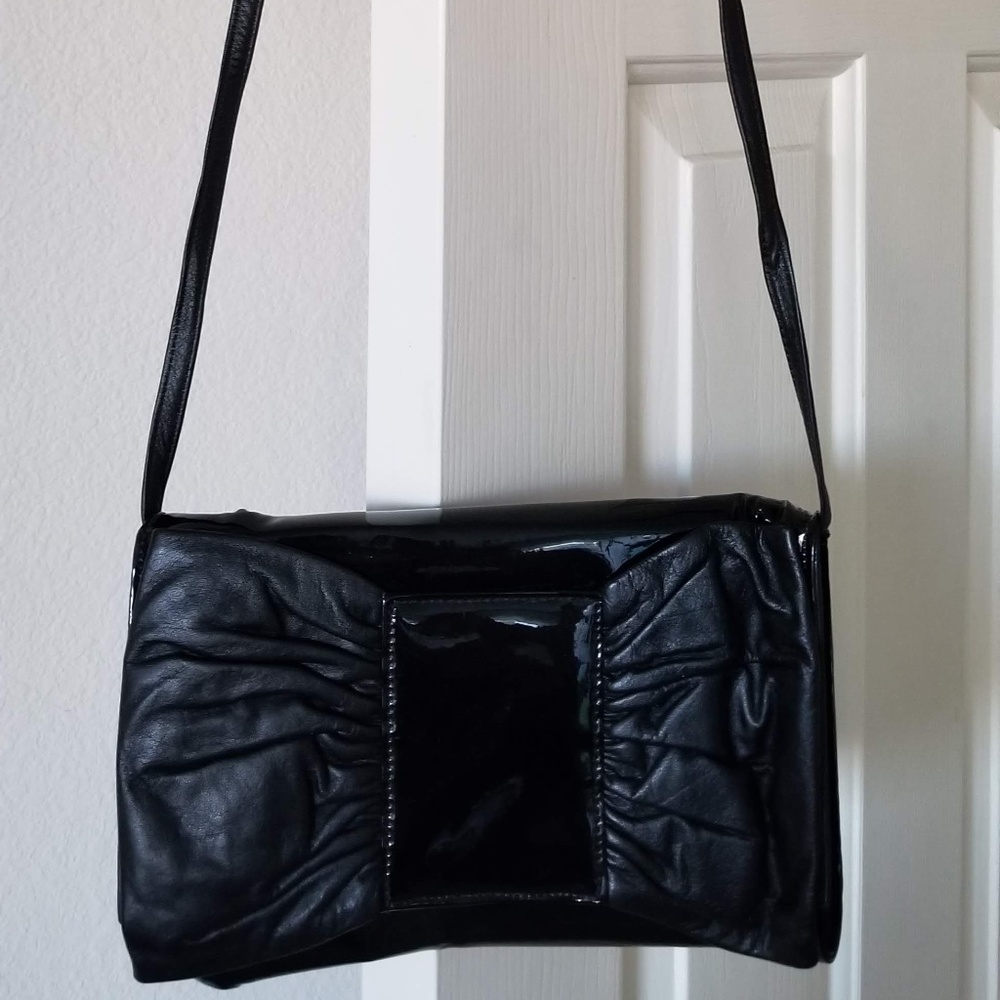 Vtg Pierre Mishael Patent Leather Black Bow Purse